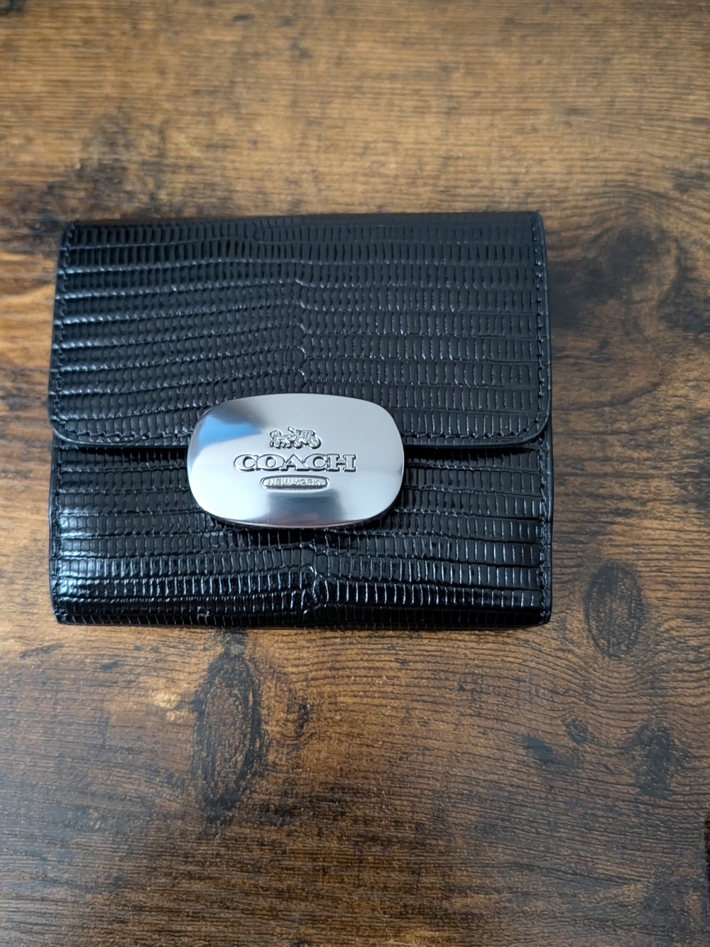 Gently Use COACH Black Lizard-Embossed Leather Billfold Wallet